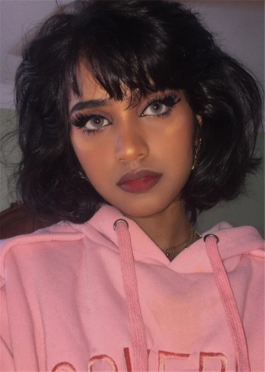 African American Wig Short Bob Human Hair Women Wig 10 Inches