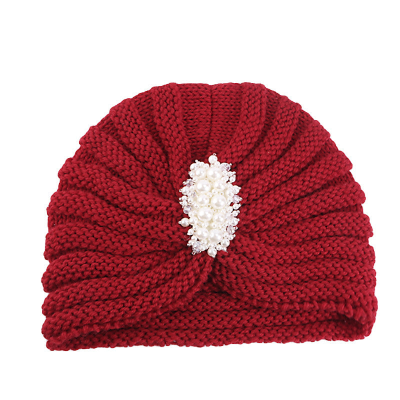 Cross-Border New Autumn and Winter Pearl Diamond Accessories Woolen Turban Hat Ethnic Style Warm Pullover Hat Jdm-138E