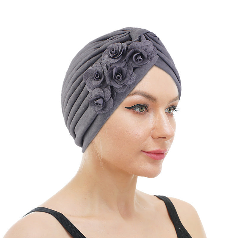 Rose accessories pleated headscarf cap thickened Indian hat ethnic style pullover cap JDT-16D