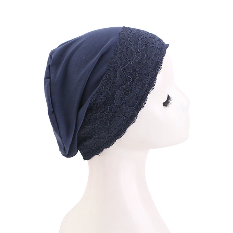 New Cross-Border Lace-Trimmed Base Cap, Elastic Headscarf Cap, Head Wrap Cap, Hair Care Cap, Postpartum Cap Jdt-511