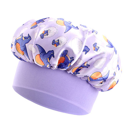 Cross-border children's cartoon colored nightcap dinosaur print baby headscarf hat hair care cap JDKB-21A-5