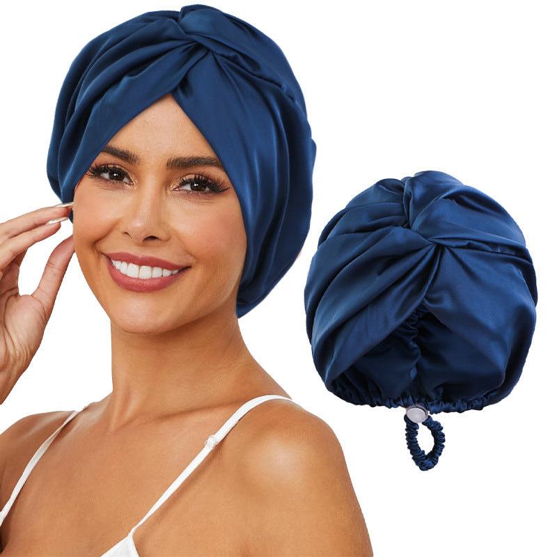 Adjustable Buckle Imitation Silk Cross Nightcap, Twisted Turban Cap, Head Wrap Cap, Hair Care Hat Jdt-473-2