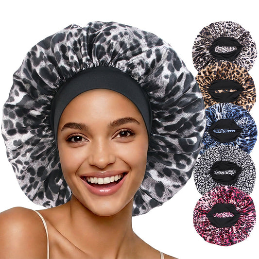 New Cross-Border Leopard Print Elastic Headband Sleep Cap Satin Hairdressing Round Cap Head Wrap Jdb-301A-4
