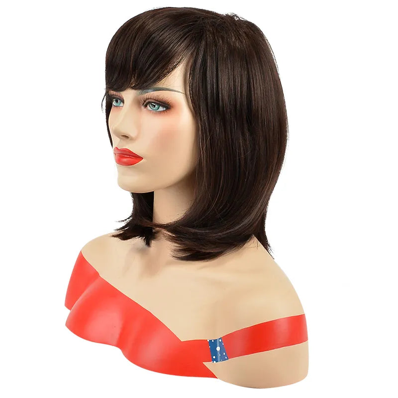 Taraji Celebrity Medium Straight Natural Black Synthetic Hair Capless Cap Wigs 12 Inches