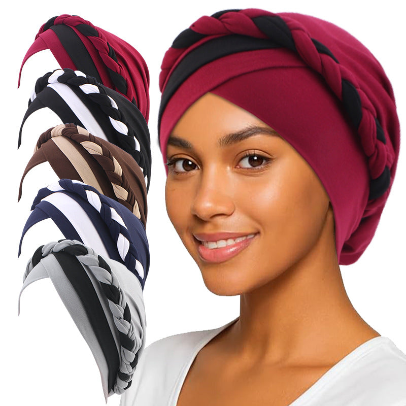 Amazon Supply Two-Color Turban Hat, Braided Chemotherapy Hat, Confinement Hat, Turban Jdt-429J