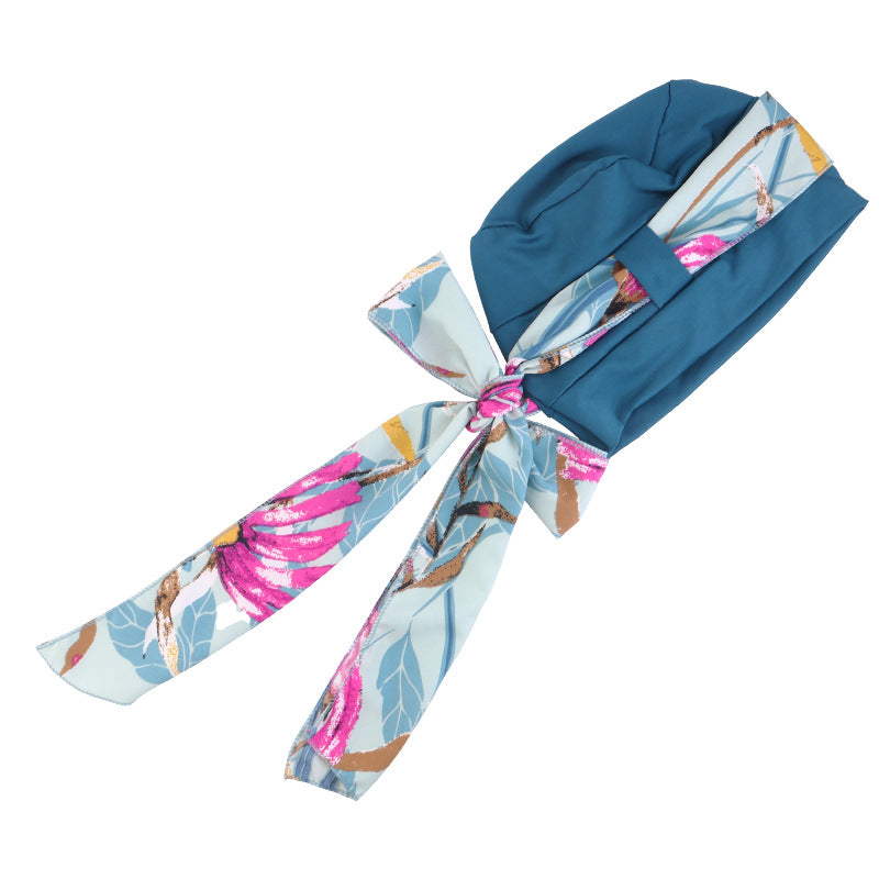 New European and American printed wide edge ribbon headband hat for outdoor tourism, beach headscarf, cross-border hat JDT-531