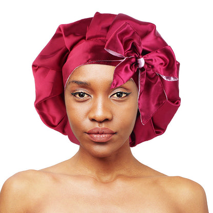 Custom Printed Logo Satin Sleep Cap with Ribbon, Professional Beauty and Makeup Cap, Source Factory Jdb-301N