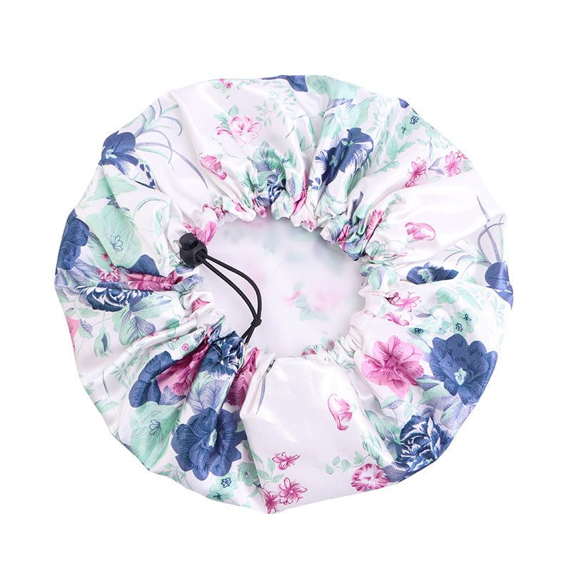 Double-layer printed waterproof shower cap dustproof and oil-proof cigarette cap adjustable beauty perm cap JDY-453A-1