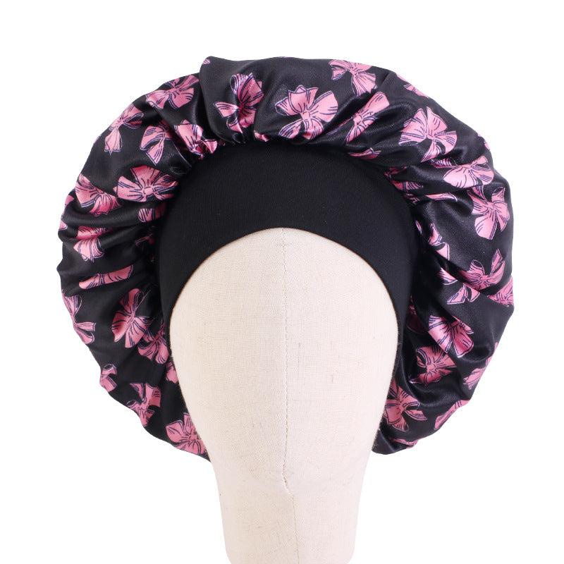 Children's Stretch Wide-brimmed Satin Nightcap Printed Hood JDKB-21A