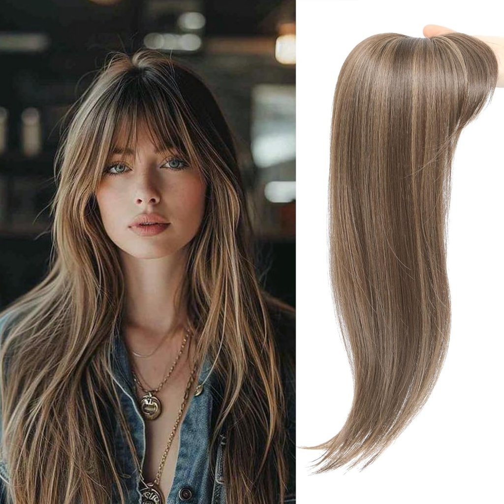 Hair Topper with Bangs Hair Clip 360° 3D Cover Fluffy Wigs Hair Piece with Thinning Hair