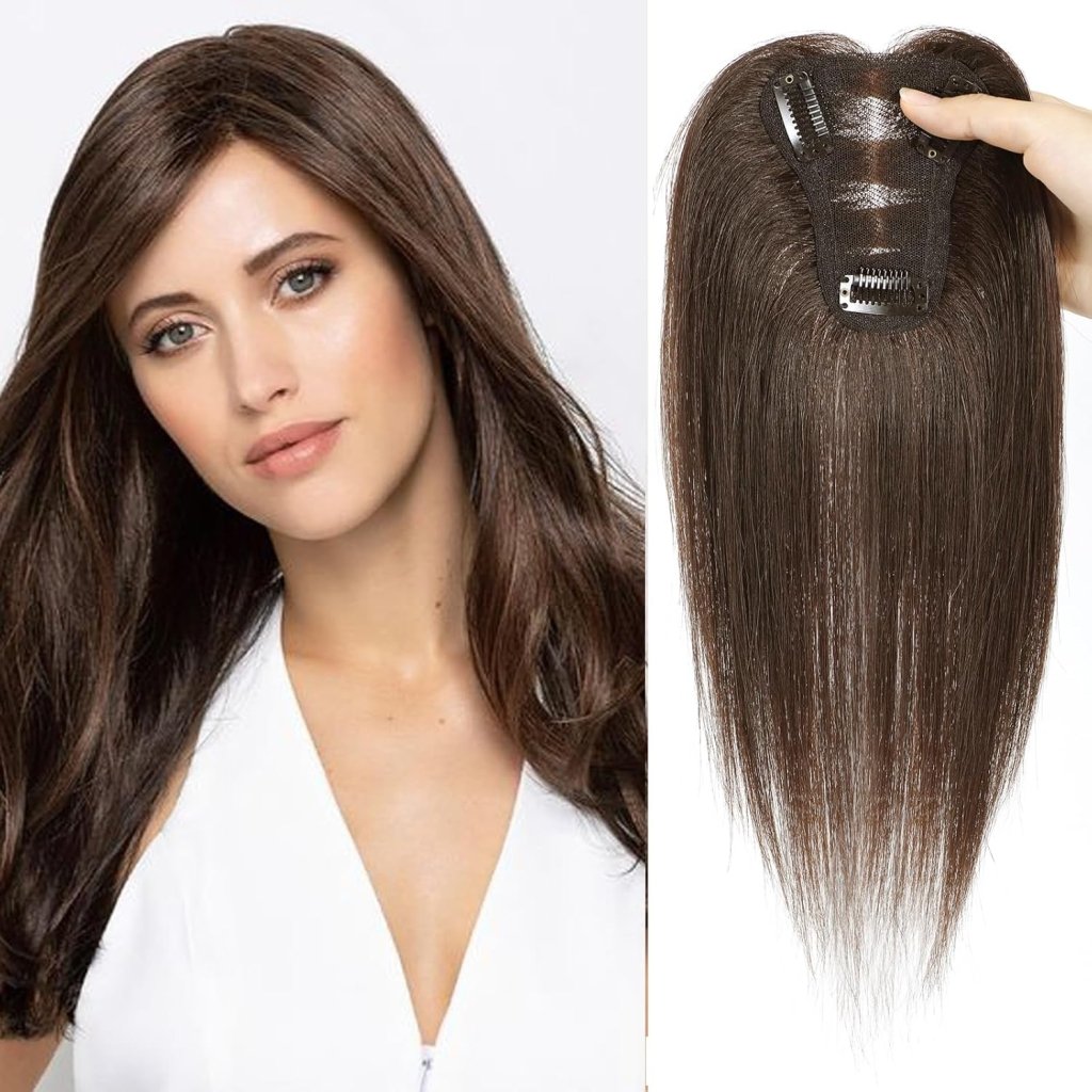 Human Hair Toppers for Women Real Human Hair Toppers Hair Pieces for Women 10 Inch Upgrade Swiss Base Hair Toppers for Women with Thinning Hair-Natural Black