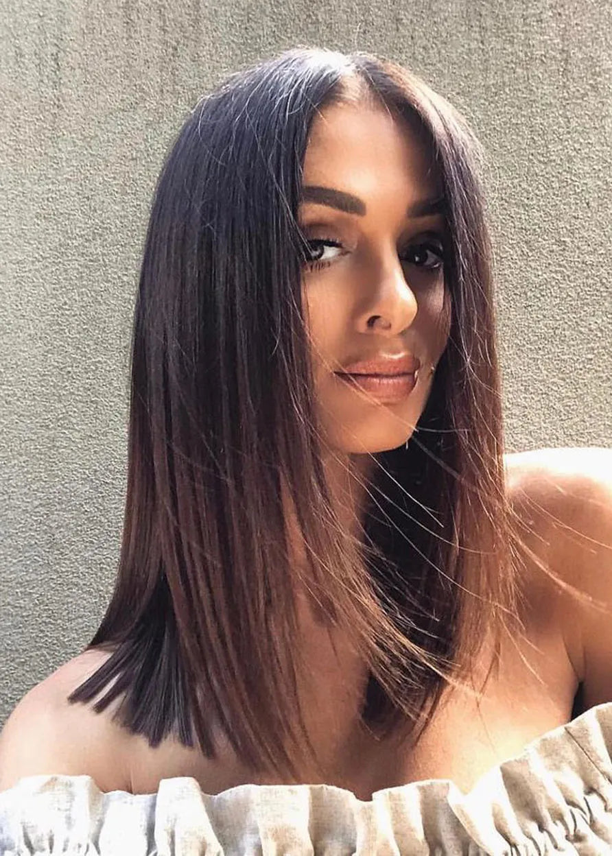 Straight Lob Medium Length Synthetic Hair Capless Wigs 16 Inches
