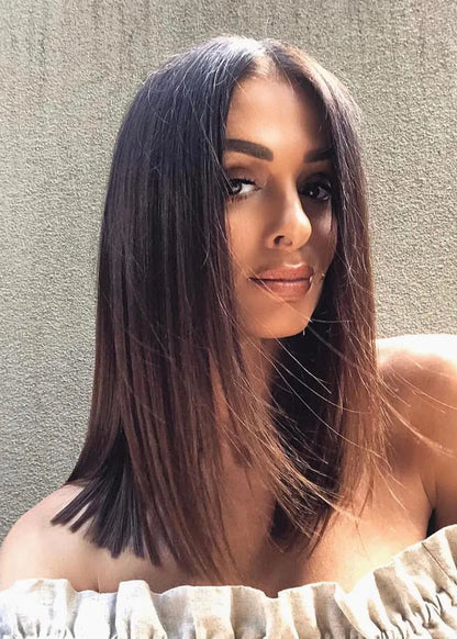 Straight Lob Medium Length Synthetic Hair Capless Wigs 16 Inches