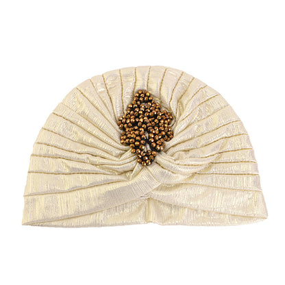 Cross-border Golden Diamond Retro Pleated Hood Bronzing Indian Hat Cloth Hat JDT-413C