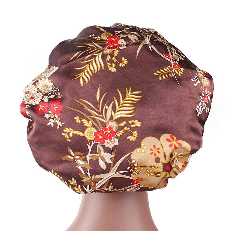 Printed wide-brimmed elastic hair band nightcap satin hair shower cap round cap Amazon hot sale toe cap TJM-301A