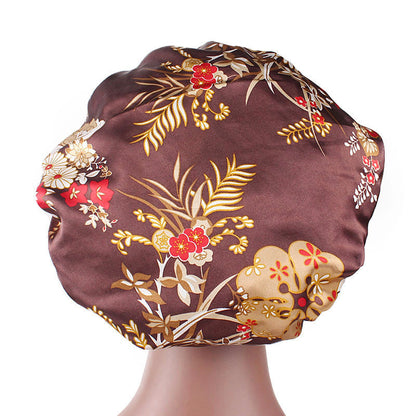 Printed wide-brimmed elastic hair band nightcap satin hair shower cap round cap Amazon hot sale toe cap TJM-301A