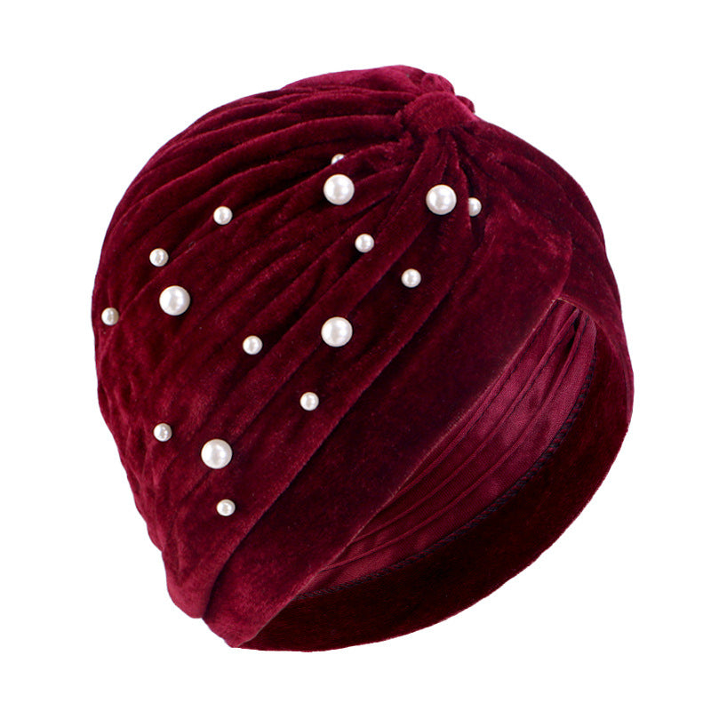 Cross-border supply starry Pearl Diamond flannel headscarf hat pleated Indian hat toe cap TJM-21F