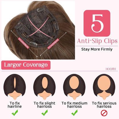 Short Layered Hair Topper with Bangs for Women with Thinning Hair 14 Inch 100% Human Hair Wigs Piece
