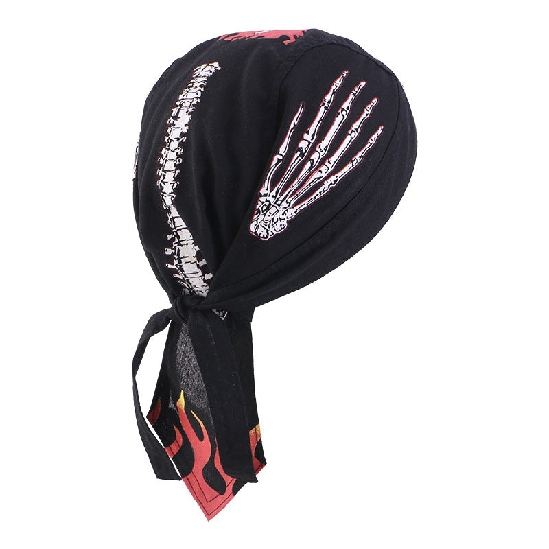 New Flame Print Pirate Hat for Men and Women, Hip-Hop Street Dance Ribbon Headwrap, Cycling Hat Jdd-09E