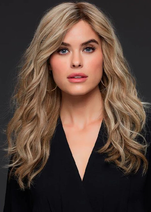 Women's Long Length Layered Hairstyle Wavy Human Hair Capless Wigs 22Inch