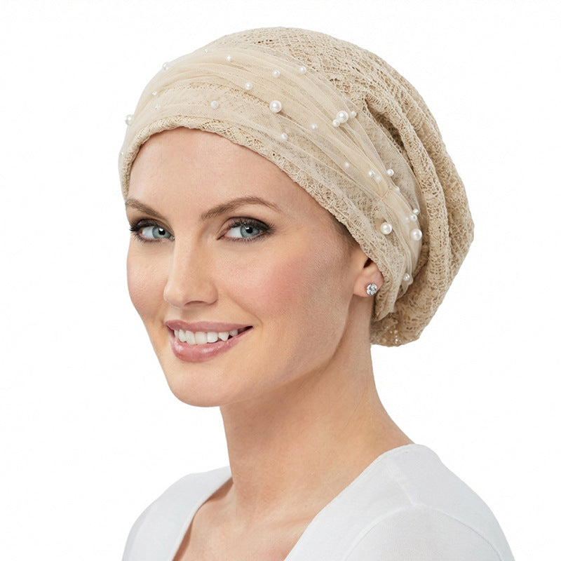 Spring and Autumn New Style Beaded Mesh Cotton Pullover Hat, Headscarf Hat, Head Wrap Cross-Border Hat Jdu-151