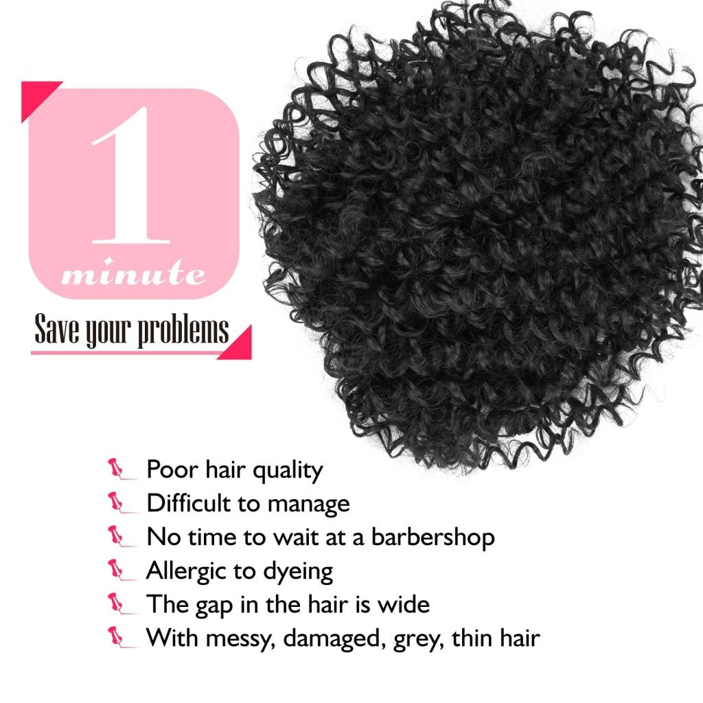 Natural Afro Kinky Curly Short Hair Toppers with Bangs Black Clip in human hair Wiglets Hair Pieces