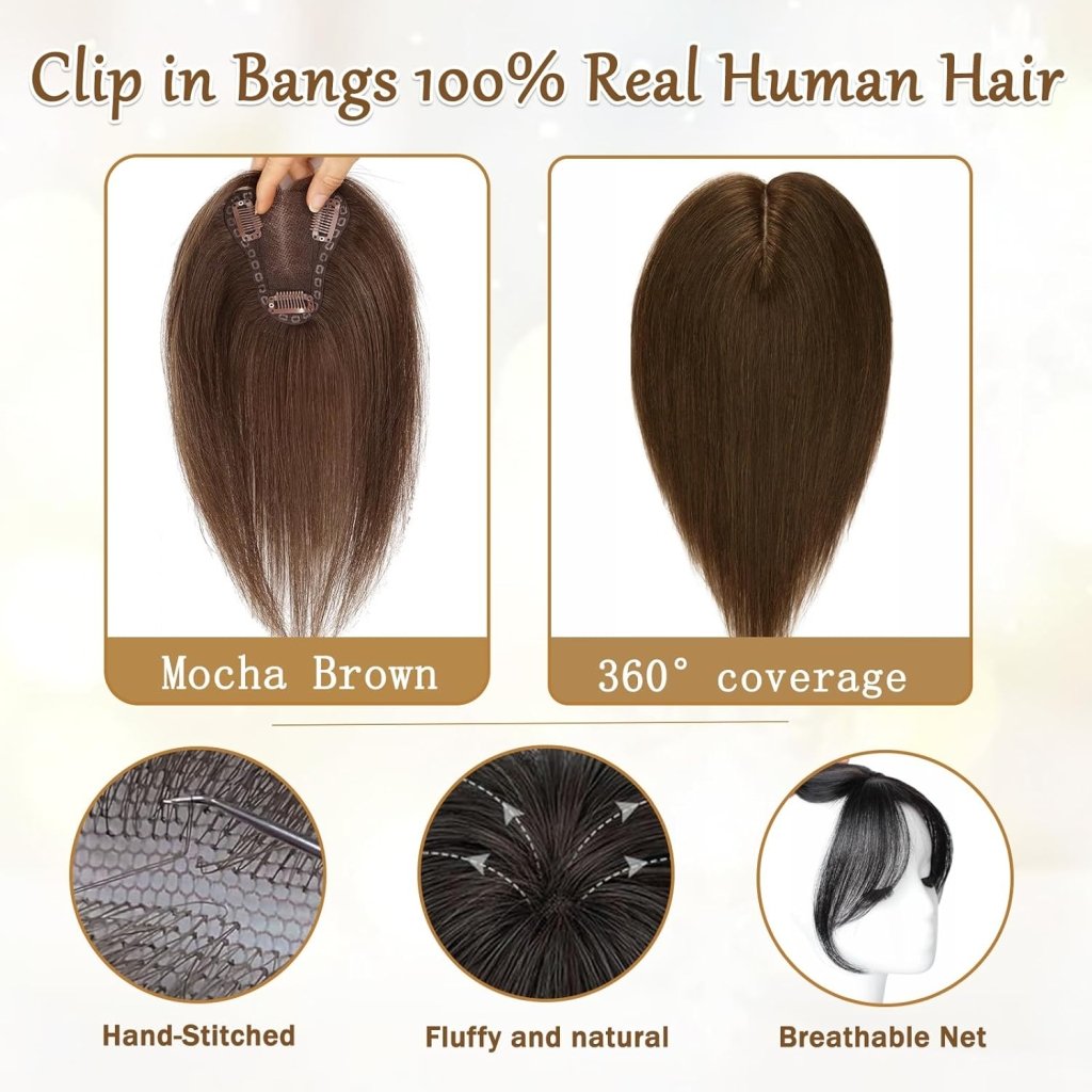 Hair Toppers for Women Real Human Hair Bangs Hair Clip French Fake Clip in Bangs Hair Pieces