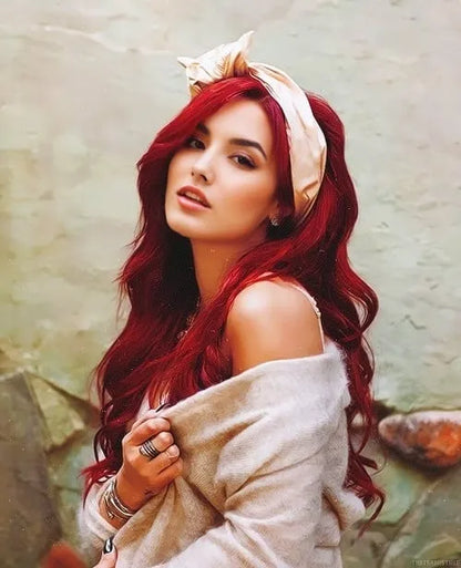 Red Long Wave Side Part Bangs Lace Front Wigs Synthetic Hair 22 Inches