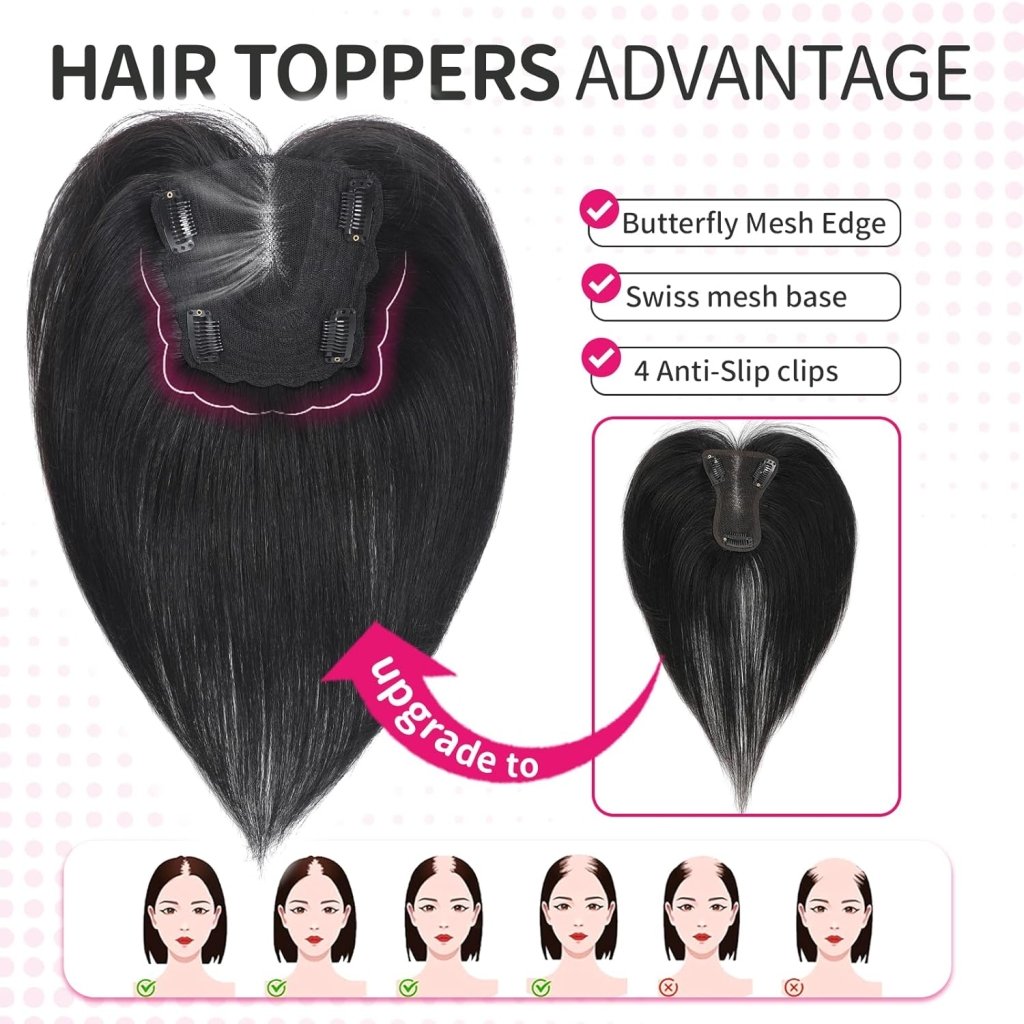 Hair Toppers wigs for Women Real Human Hair with Thinning Hair Lace Base Hair Pieces