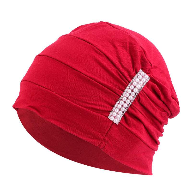 Amazon solid color chemotherapy cap confinement cap pearl accessories modal cotton headscarf cap nightcap JDT-241-1C