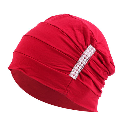 Amazon solid color chemotherapy cap confinement cap pearl accessories modal cotton headscarf cap nightcap JDT-241-1C