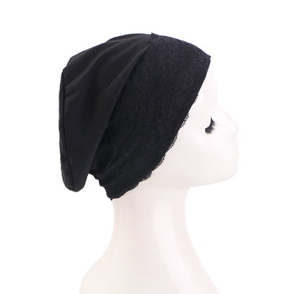 New Cross-Border Lace-Trimmed Base Cap, Elastic Headscarf Cap, Head Wrap Cap, Hair Care Cap, Postpartum Cap Jdt-511