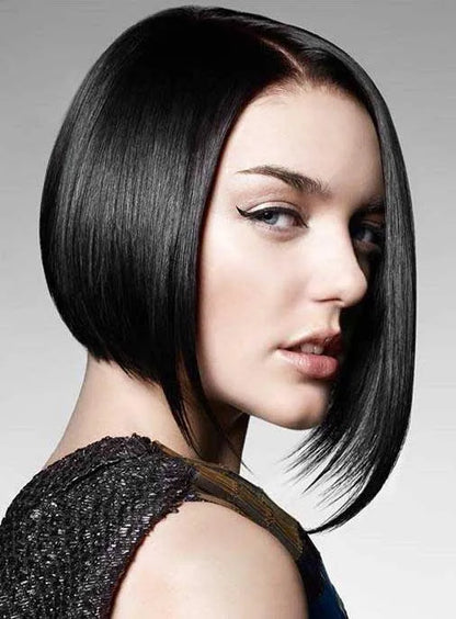 100% Human Hair The Super Sexy Bob Hairstyle Natural Black Lace Front Wig For Sexy Lady