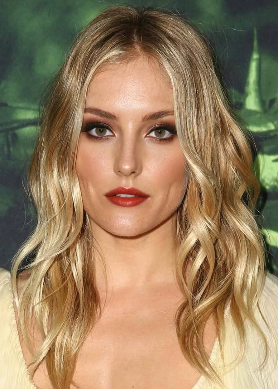 Sienna Miller's Hairstyle Damen Beachy Waves gewelltes Echthaar Kappenlose Perücken 24 Zoll