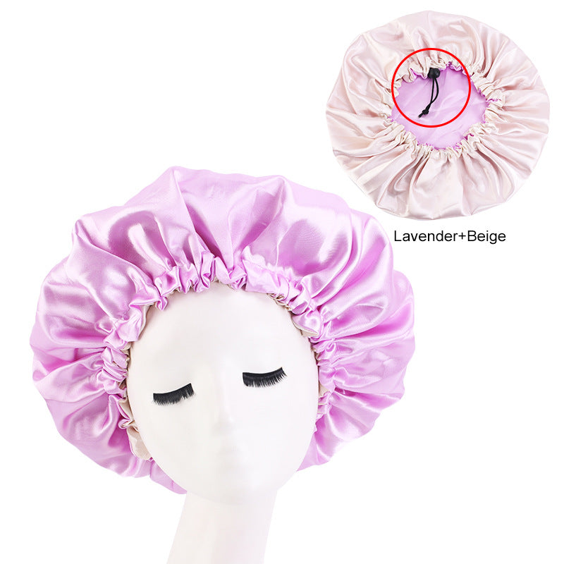 Adjustable Double-layer satin nightcap hair care cap custom LOGO solid color beauty and hairdressing advertising hat