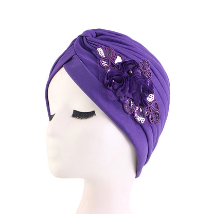 Cross-border supply fashion street shot flower bag head hat solid color pleated Indian hat ethnic hat TJM-24X