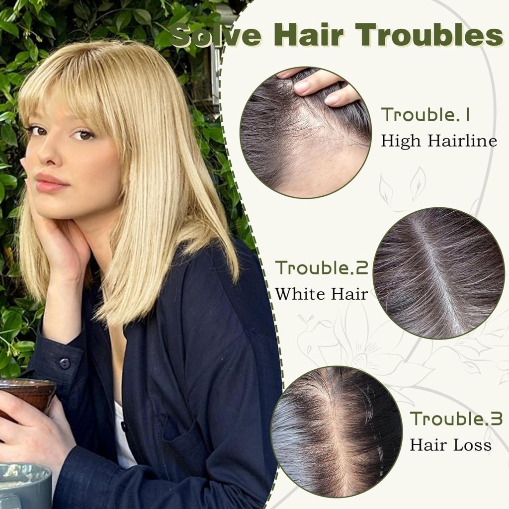 Clip in Bangs 100% Human Hair Toppers 360°3D Hair Pieces Clip On Air Bangs Extensions