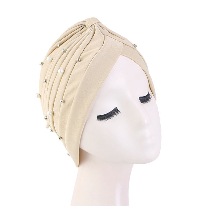 Amazon Solid Color Stretch Hood Headscarf Hat Starry Beads India Yoga Hat Chemotherapy Hat TJM-49