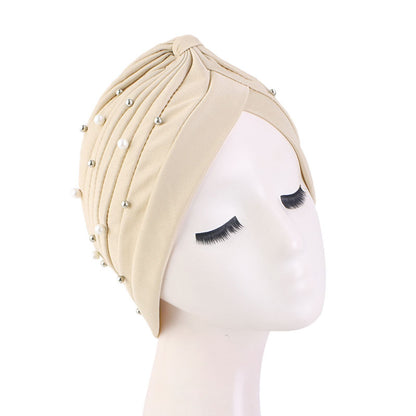 Amazon Solid Color Stretch Hood Headscarf Hat Starry Beads India Yoga Hat Chemotherapy Hat TJM-49