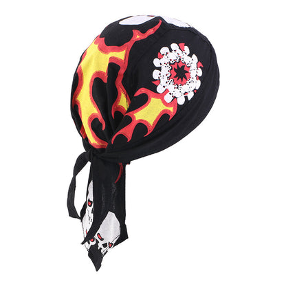 New Flame Print Pirate Hat for Men and Women, Hip-Hop Street Dance Ribbon Headwrap, Cycling Hat Jdd-09E