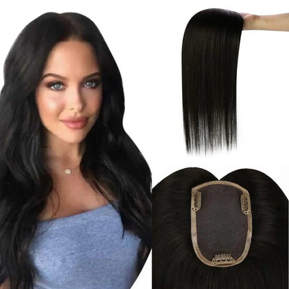 Human Hair Toppers Invisible Wiglet Hair pieces Without Bangs Off Black #1B[Density Upgrade 150%]