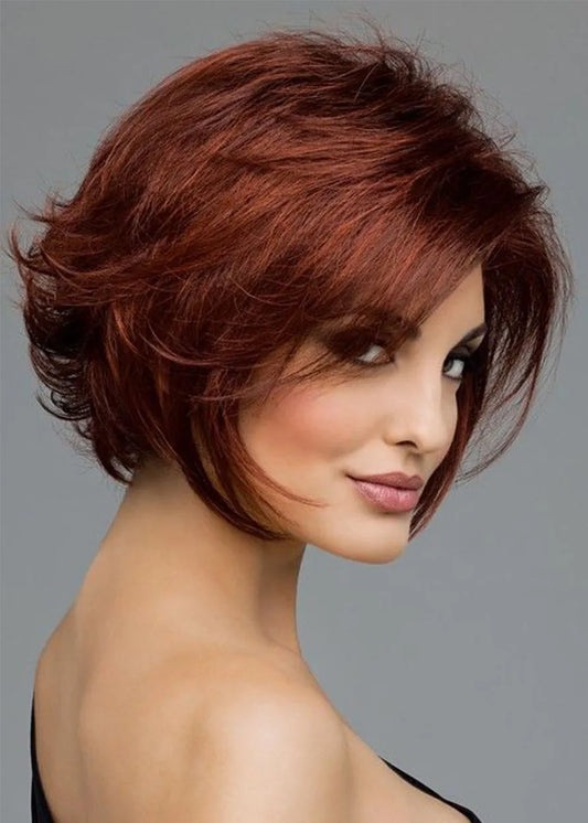 Sexy Women's Short Bob Hairstyles Natural Straight 100% Human Hair Wigs Lace Front Cap Wigs 14Inch