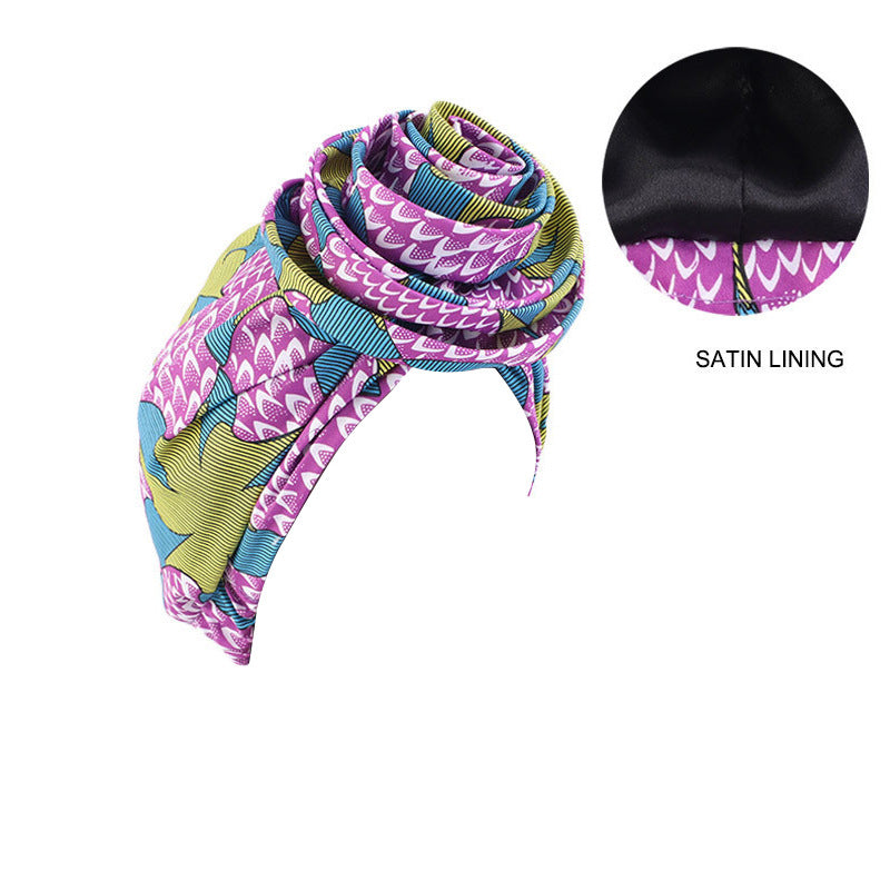 European and American Trendy Satin-Lined Turban Hat, Floral Hat, Amazon Headwrap Hat