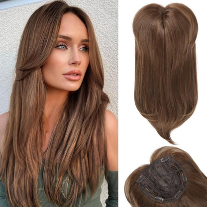 Short Layered Hair Topper with Bangs for Women with Thinning Hair 14 Inch 100% Human Hair Wigs Piece