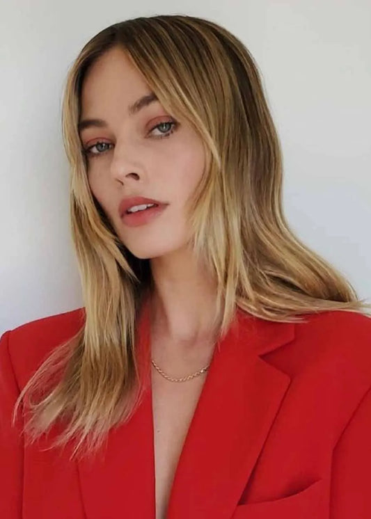 Margot Elise Robbie Style Women's Long Silk Straight Synthetic Hair Capless Wigs 20Inch