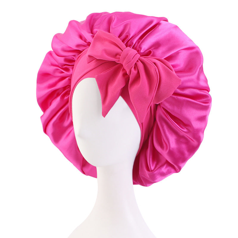 Cross-border supply solid color streamer round hat bow satin wide-brimmed nightcap advertising cap makeup cap JDB-301L