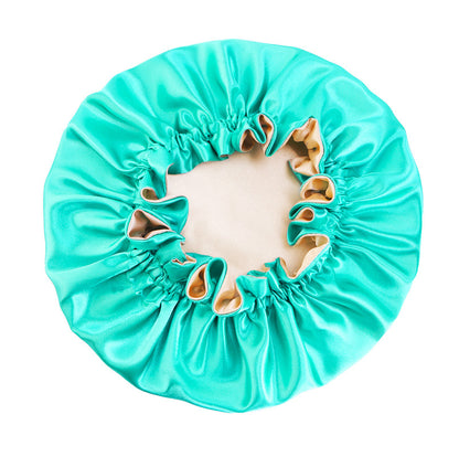 Wooden ear satin double-layer nightcap African style contrast color headscarf cap home round cap solid color beauty perm cap