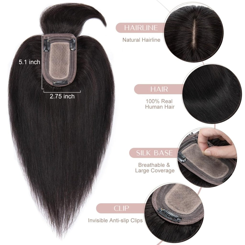 Human Hair Topper with Bangs - Real Human Hair Toppers for Women with Thin Hair