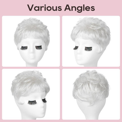 Short Wiglet Hair Topper for Women with Thinning Hair Large Coverage Synthetic Top Grey