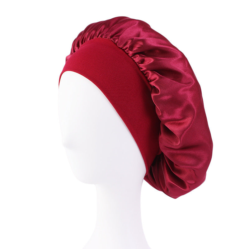 LOGO printing satin nightcap wide brimmed hair band round hat turban hat beauty salon home hat TJM-301
